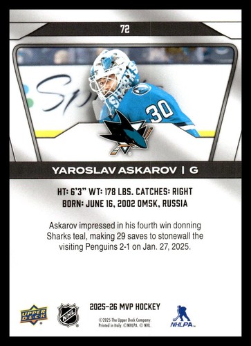 2025-26 UD MVP Team Set San Jose Sharks Rookie SP's - Bild 7 von 15