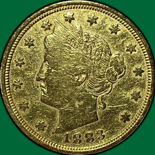 1883 Racketeer Gold Plated Liberty Head V Nickel Very Fine VF Coin #34415