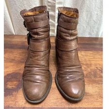 Naya Virtue Brown Leather Ankle Boots Women's Size 6 1/2 Buckle Zip Western Boho