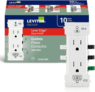 Decora Edge 15 Amp Tamper-Resistant Duplex Wall Outlet, 10-Pack, E5325-MW, White