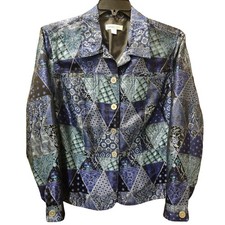Coldwater Creek Women's Blue Patchwork Button Front Jacket Size L