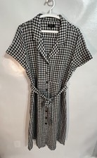 Quince Large European Linen Button Dress Gingham Belted Classic Lagenlook