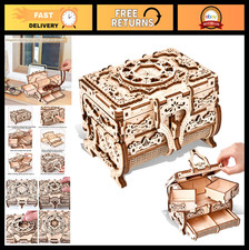 3D Wooden Mechanical Treasure Box Puzzle Kit - DIY Assembly Model for Adults  T