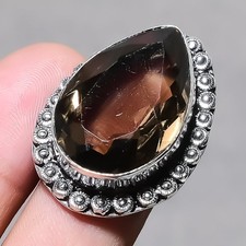 Faceted Smoky Quartz Pear Shape Gemstone Fashion Adjustable Jewelry Ring SR 2343