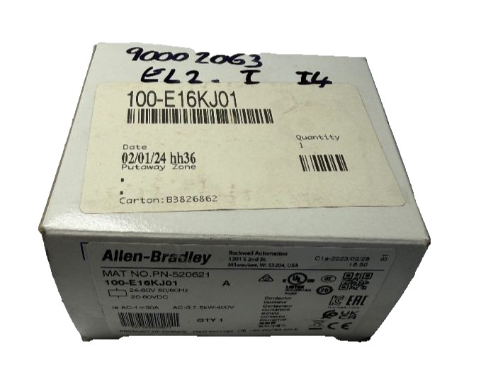 Allen-Bradley 100-E16KJ01, 520621 contactor 30A 7 5kw 24-60V 50/60hz