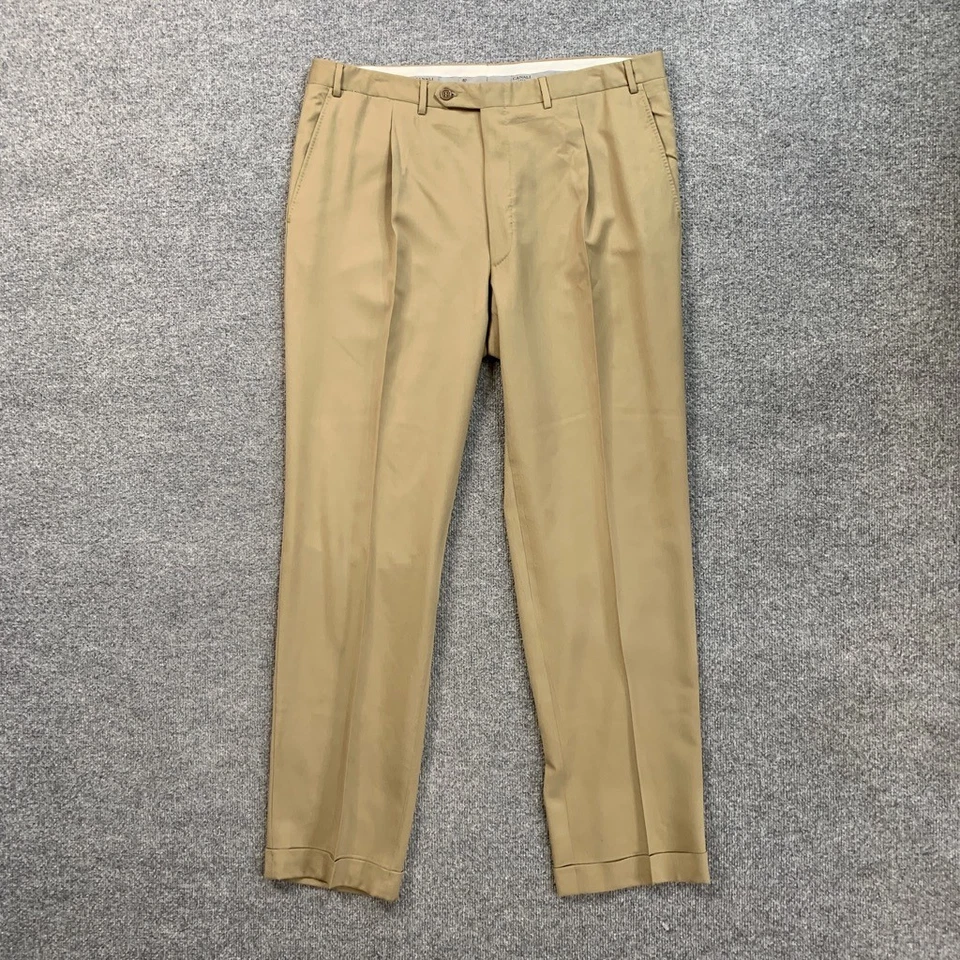 Calça social Canali masculina 38 palha bege plissada reta algemada business - Imagem 2 de 4
