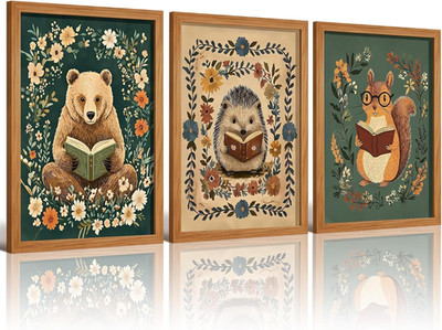 Cute Animal Wall Art Set for Kids - Bear, Hedgehog, Squirrel Decor 3 Pcs