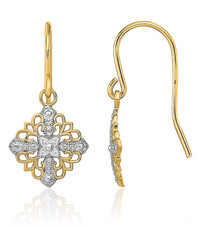 14K Solid Yellow Gold Filigree Wire Dangle Earrings