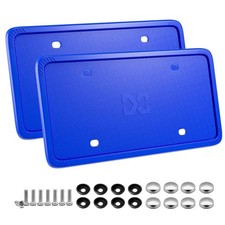 Silicone Blue License Plate Frame Covers 2pcs Front Back Car Plate Holders Blue