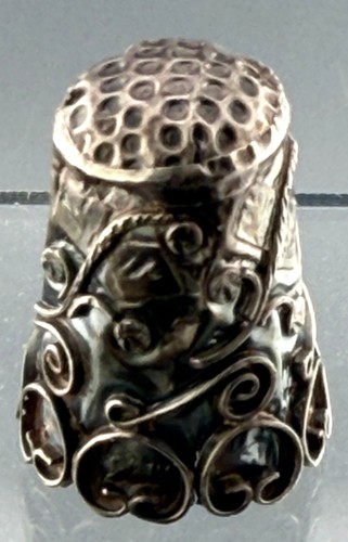 Vintage Thimble Mexican Sterling Silver Applied Wire Scrollwork Sewing Tool 1"