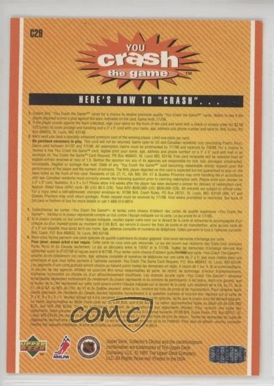 1997-98 Collector's Choice You Crash the Game Jarome Iginla (vs Washington) HOF - Image 2 of 2