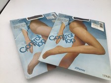 2 Pair Vintage JC Penny Control Support Pantyhose Off Black Smoke Gray Long P2
