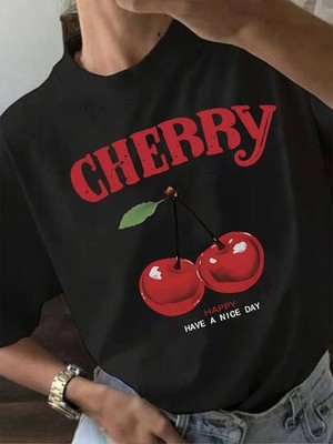 Cherry Have a Nice Day Graphic Womens T-Shirt Retro Positive Inspirational Gift+
