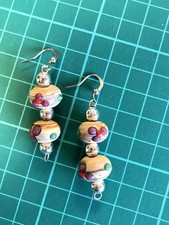 Handmade Beige Multicolored Dots Glass Dangle Women Earrings