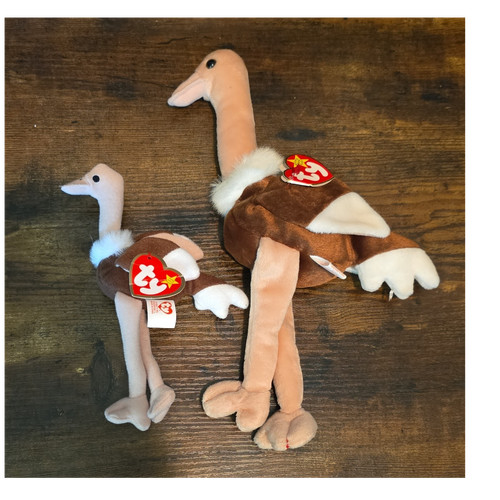 Ty Stretch Ostrich Beanie Baby 1997 & Teenie Beanie Plush Lot Original