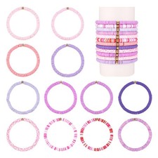 12 Pcs Pink Themed Bracelets Beaded Bracelets for Women Friendship Bracelets Hei