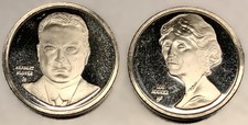 1977 Franklin Mint Herbert & Lou Hoover mini coins .925 Sterling Sil. -3338