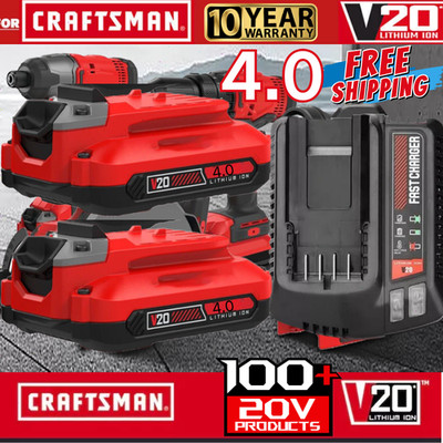 2PACK 4.0 For Craftsman V20 20 Volt MAX Lithium Battery CMCB204 CMCB202 /Charger