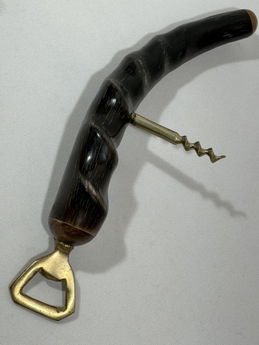 Vintage Corkscrew Bottle Opener Horn Handle Bar Tool Brass Wine Opener - Picture 15 of 16