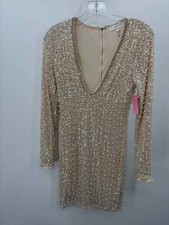 Pre-Owned Klesis Ivory Size Small Beaded Cocktail Short Long Sleeve Dress