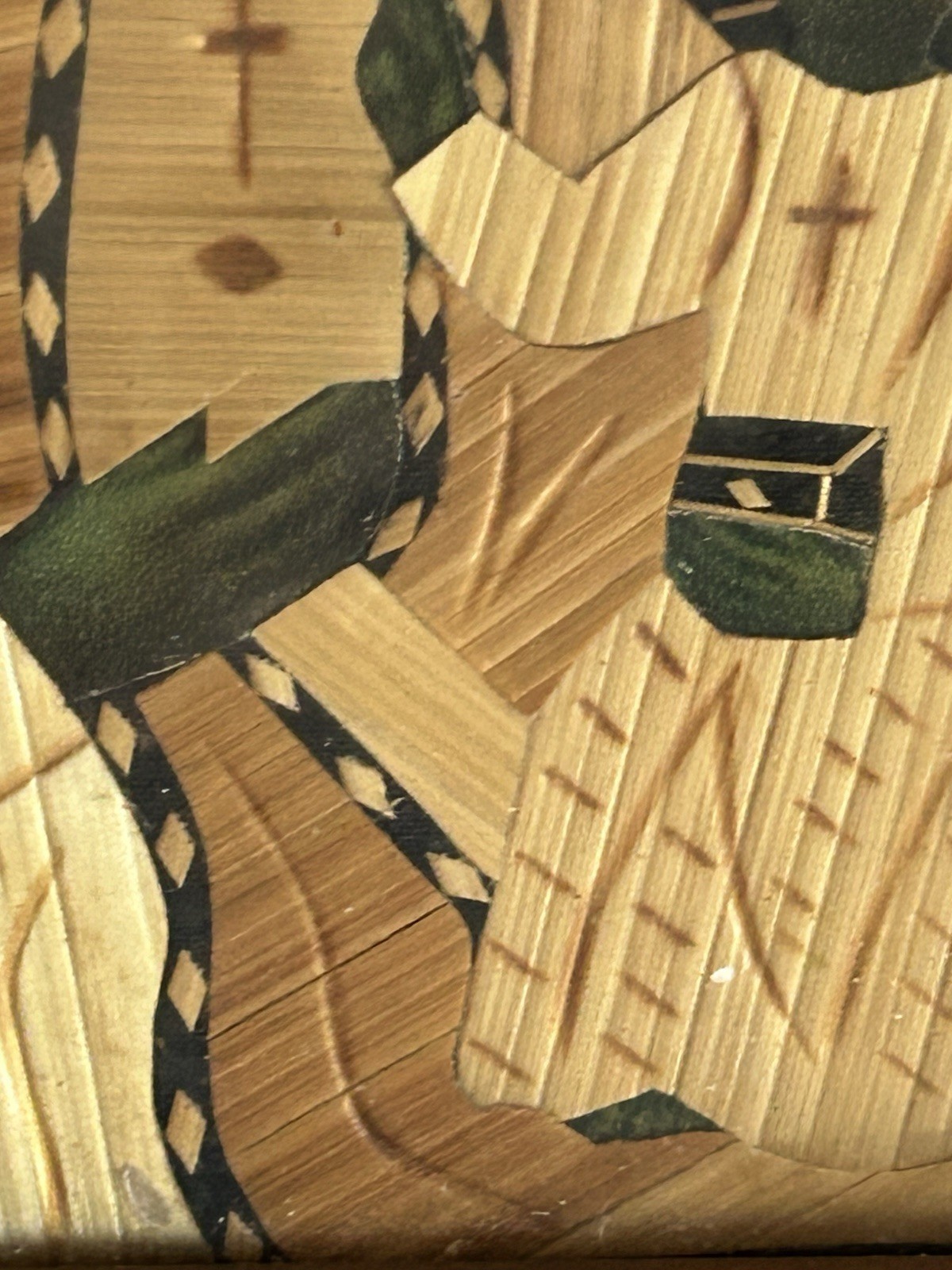 Polish Black Madonna & Child Straw Marquetry Icon Vintage Gold Frame 5x7