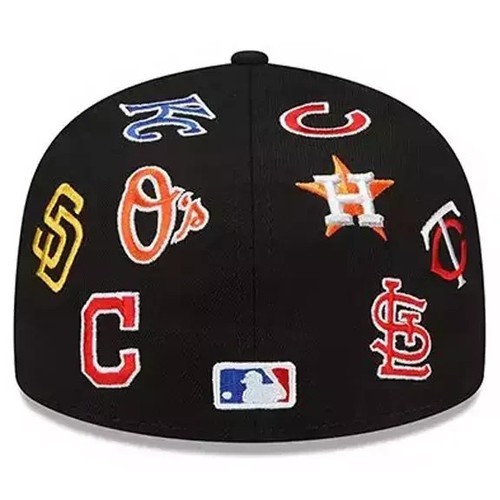 Casquette ajustée neuve MLB Teams Patch Logos All-Over noir/blanc 59FlFTY - 5950 chapeau - Photo 9/16