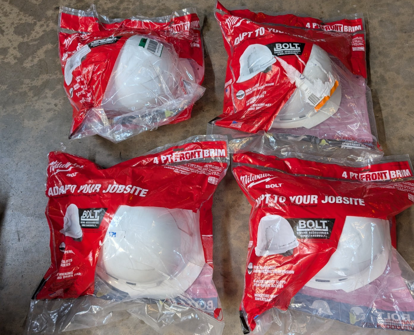 Milwaukee White Front Brim Vented Hard Hats- LOT OF 4 Hard Hats