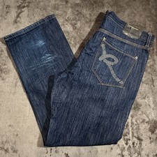 Rocawear Y2K Baggy Jeans 38 x 34 Embroidered Zip Fly Dark Wash Mens Denim