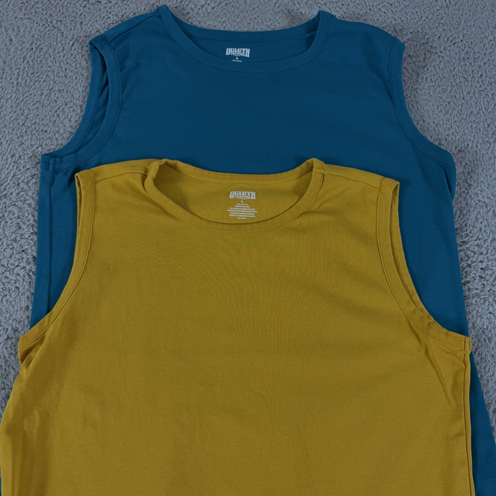 LOT OF 2 Duluth Trading Co Longtail T Tank Top Womens Large Yellow Blue Casual