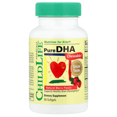 ChildLife Pure DHA Chewable Natural Berry Flavor 90 Soft Gel Caps Alcohol-Free,