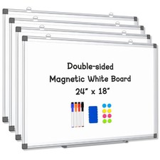 4 Pack 24" x 18" Double-Sided Magnetic Dry Erase Board, Wall-Mounted Aluminum Fr