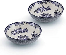 Gabriela Floral Set of 2 Pasta Bowls 8-Inch Blue and White