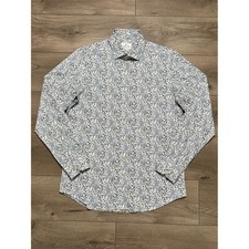 Emanuel Berg Modern Fit Flex Long Sleeve Floral Print Blue White Shirt Large