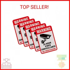 5 Pieces 24 Hours Video Recording Surveillance No Trespassing Sign Sticker. Self