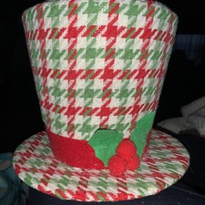 Vtg Red Green White Snowmans, Tree Topper, Tall TOP HAT, Christmas Decore