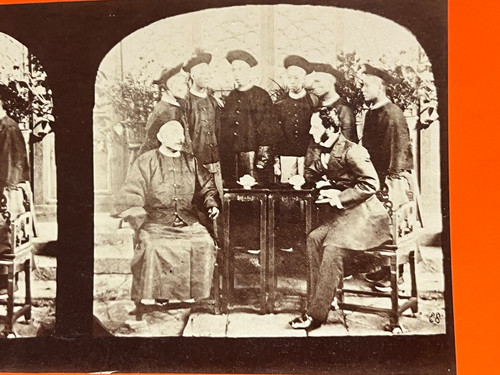 👍1859 CHINA CANTON GOVERNOR PEY KWEI & COMMISSIONER PARKES STEREOVIEW 两广总督柏贵与英使