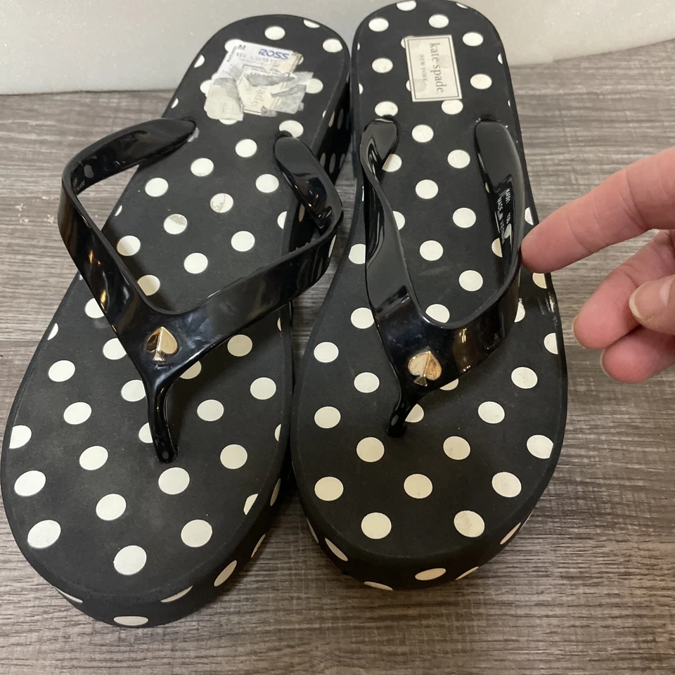 Zapatos Kate Spade para mujer talla 10B negro blanco lunares plataforma chanclas sandalias Foto 2 de 4