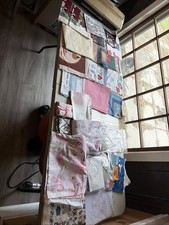 Lot Of Crafting Supplies - Fabric, Cross Stitch, Dressmakers Ruler Td58