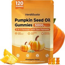 Pumpkin Seed Oil Gummies 5000mg 120 Count Sugar Free Saw Palmetto Hair Prostate