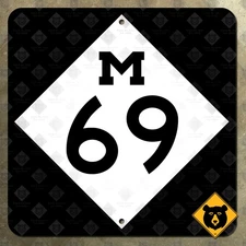 Michigan M-69 state route highway road sign 1969 Escanaba Crystal Falls 16x16