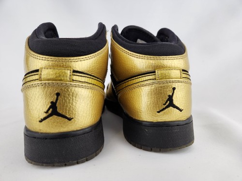 Jordan 1 Mid Metallic Gold Black 555112-905 XH Sneakers Shoes 6Y Women Size 8 - Picture 6 of 14
