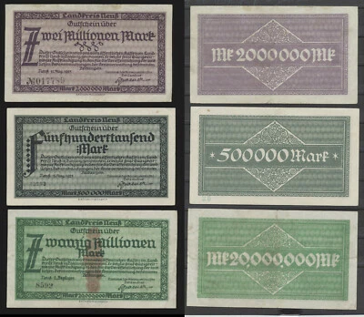Neuss Neuß Lot 38.500.000 Mark 6 Notgeldscheine Notgeld aus Rheinland ( K128 - Bild 1 von 3