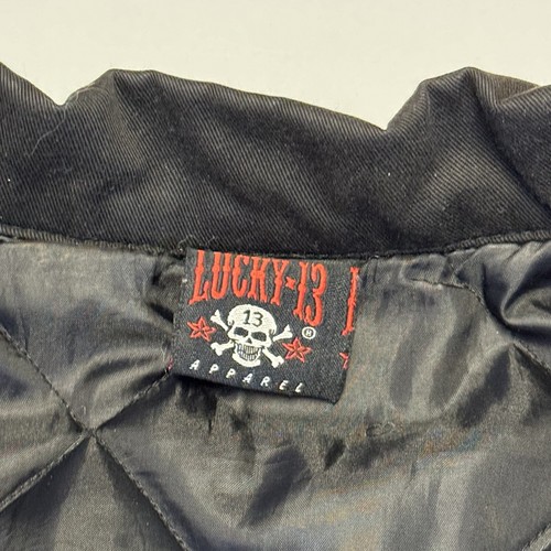 Lucky 13 Jacket Mens Small Black Full Zip Garage Shop Biker Embroidered Skull - Picture 12 of 15