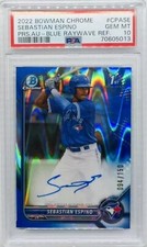 2022 Bowman Chrome Sebastian Espino 1st Pros Auto Blue Raywave Ref #/150 PSA 10