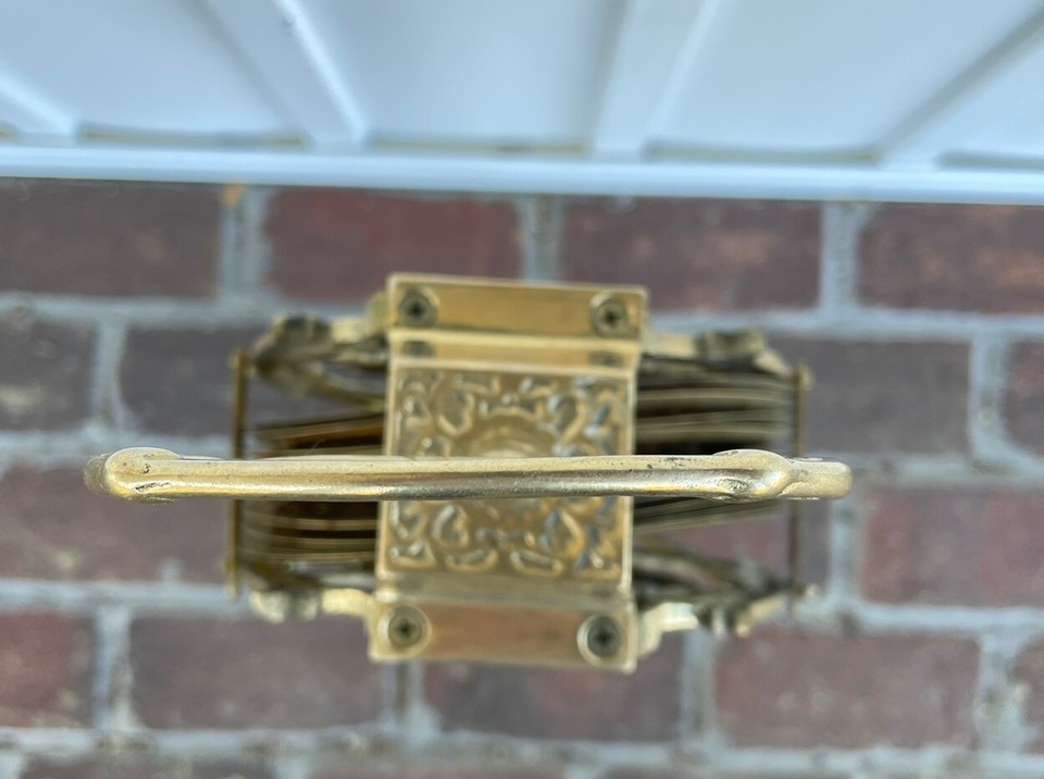 Vtg Fireplace Folding Fan Screen Polished Brass Peacock Cameo Art Deco