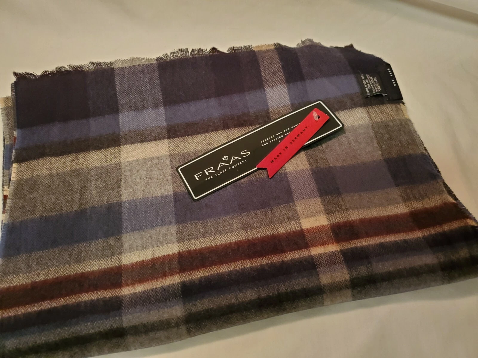 Fraas Plaid Check Winter Neck Scarf Unisex Grey Blue Black Burgundy NWT