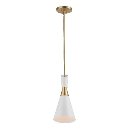 Uttermost 1-Light Contemporary Metal Mini Pendant in Brass/White Finish - Picture 2 of 7