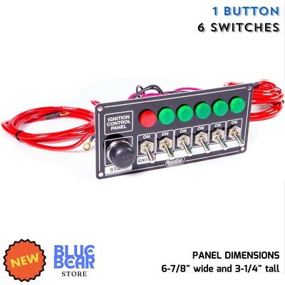 Heavy Duty Ignition Switch Panel Black W Engine Start Button 6 Switches/ Lights