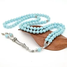Natural Turquoise gemstone 99 beads Islamic Prayer Beads Misbaha  Tesbih  106021