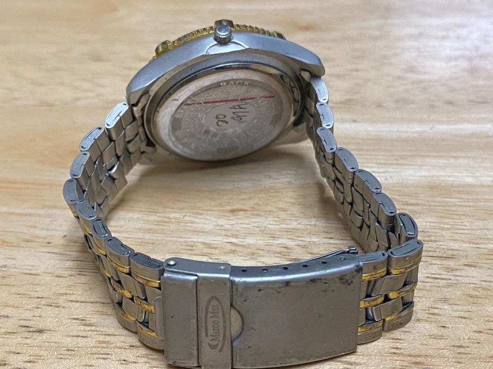 Reloj de cuarzo analógico Marco Max para hombre doble tono bisel giratorio Japón Move ~ Nuevo Batte Foto 4 de 4